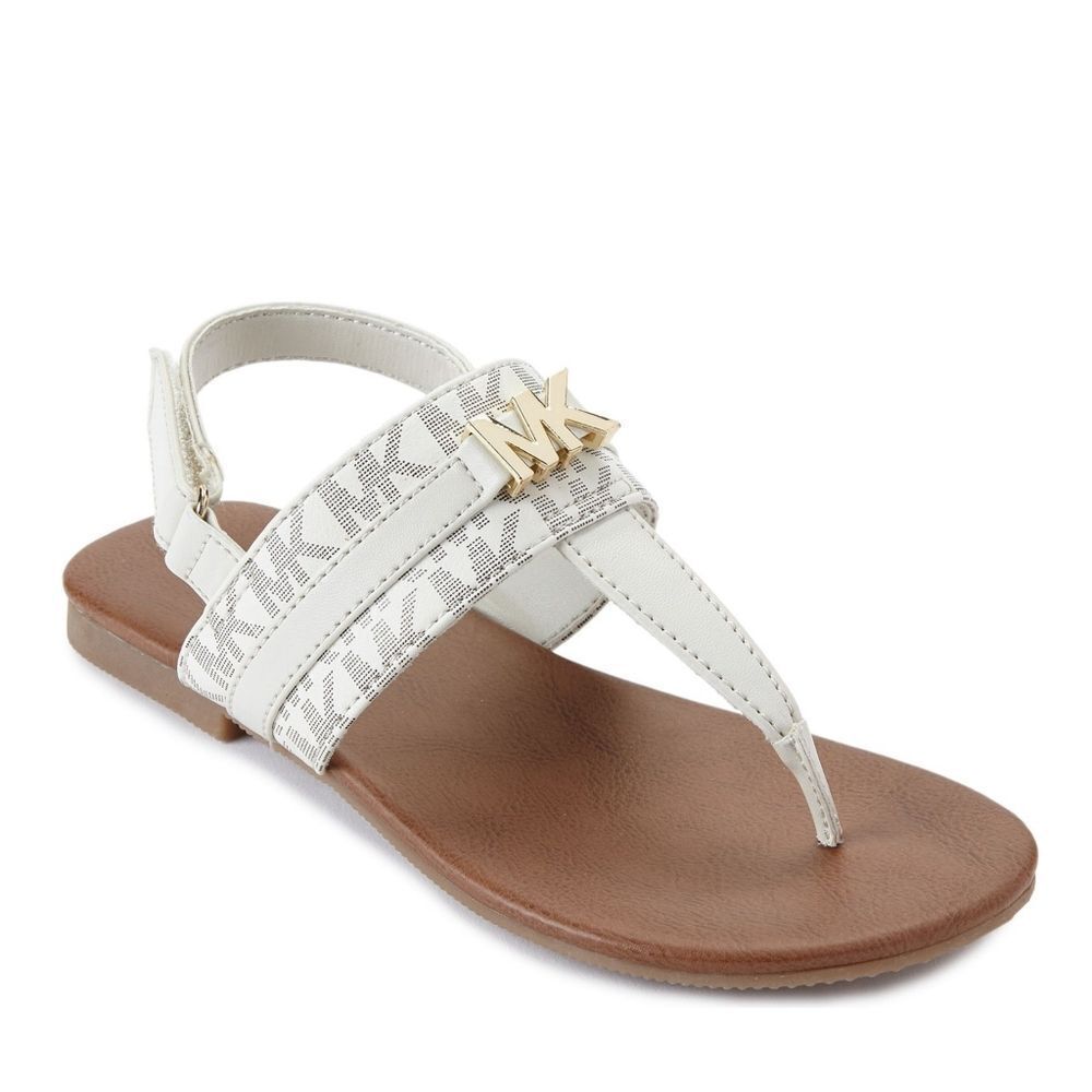 New! MICHAEL KORS Little Girls Jaliyah MK Logo T-Strap Sandals Shoe Vanilla NWOB